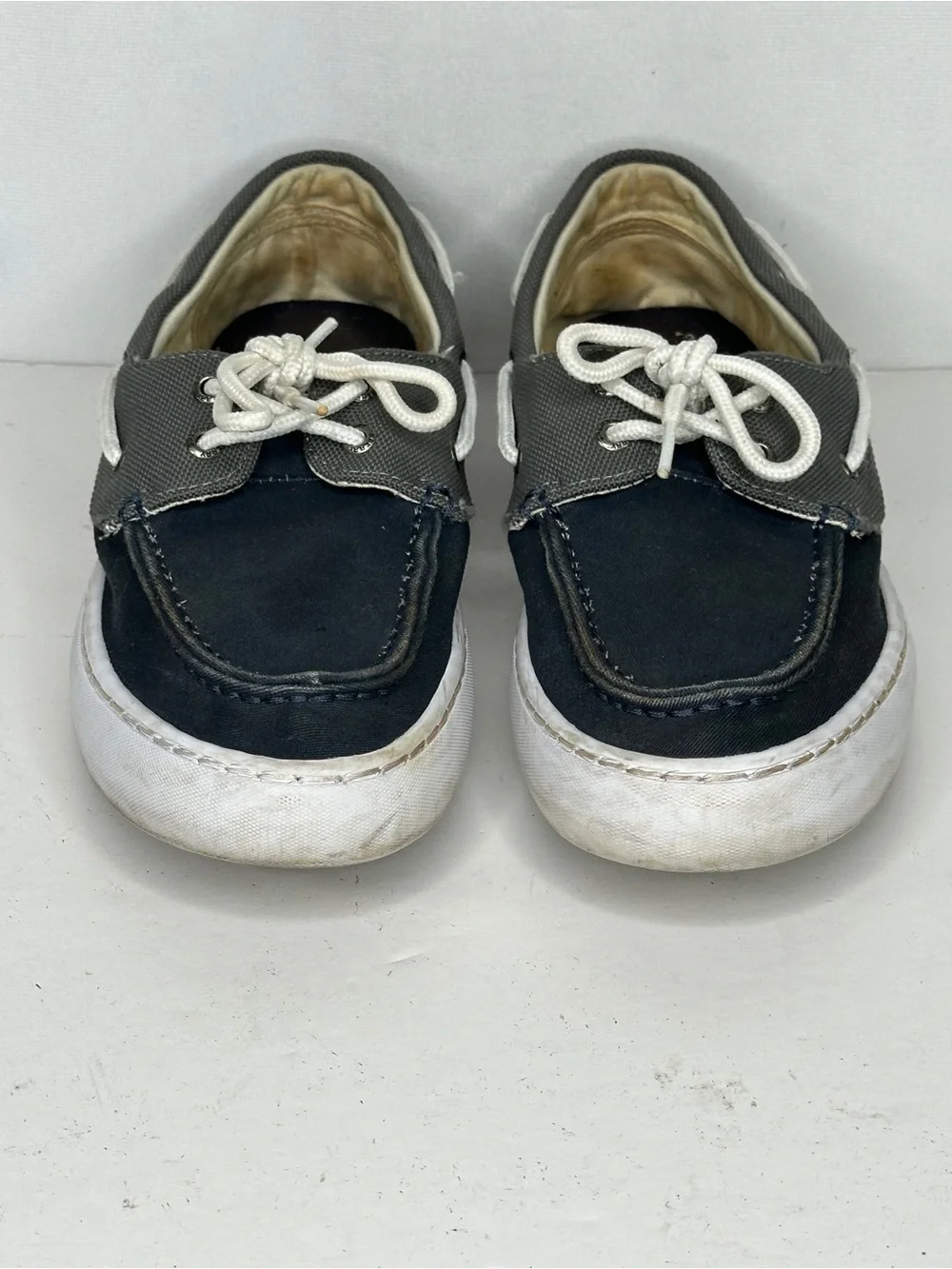 Sperry Two Eye Navy and Gray Boat Shoes Top Siders Canvas Sz 9.5